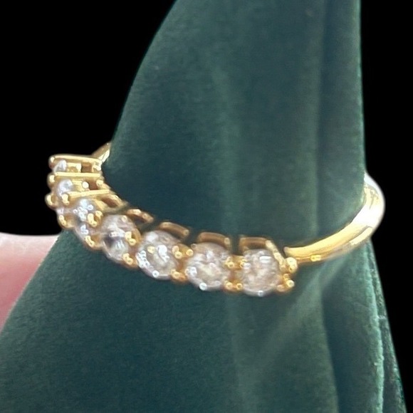 925 Sterling Gold Tone Moissanite Half Eternity Band Stacking Ring Sz 8.25 - Picture 5 of 7
